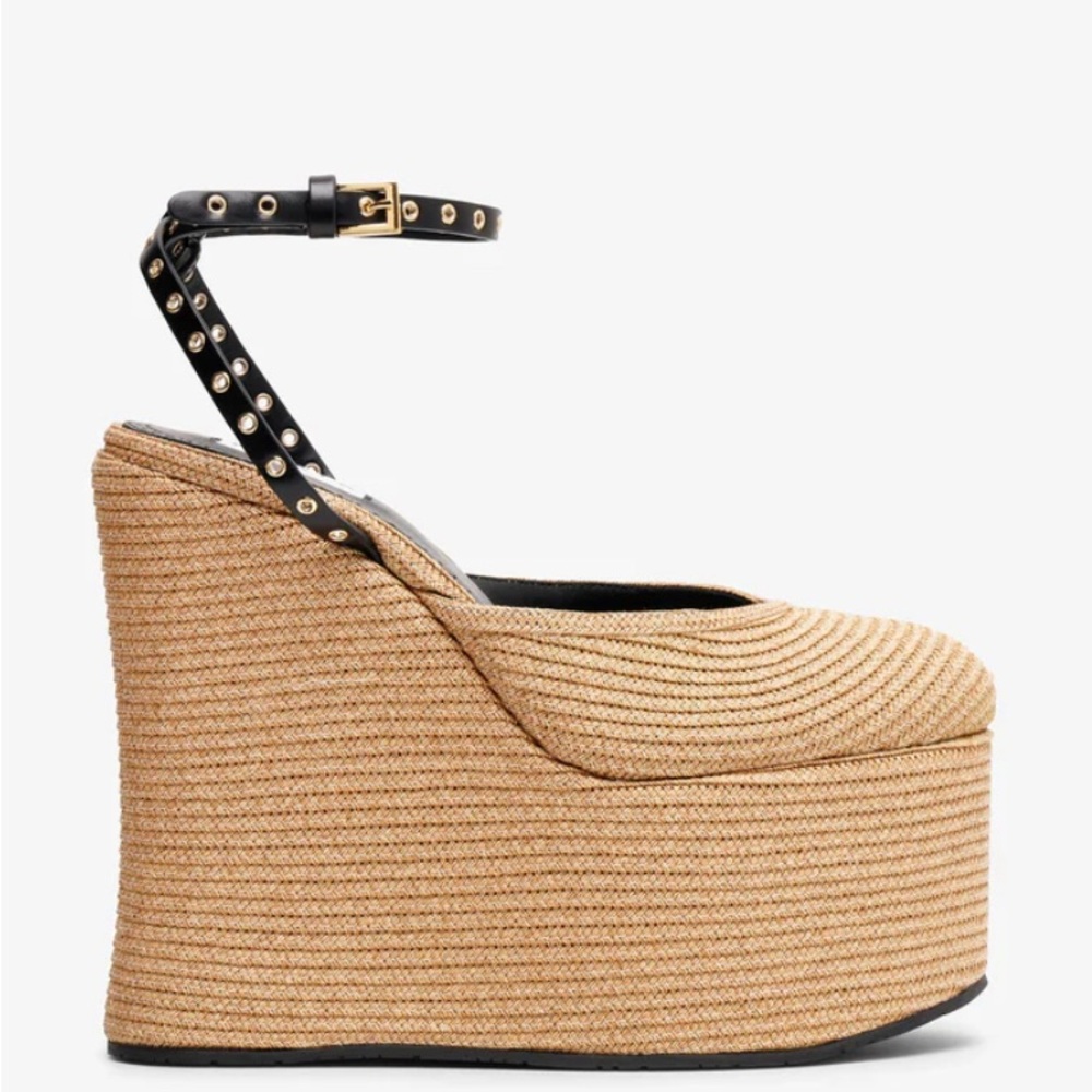 Tan Raffia Platform Wedge Sandals alaia style